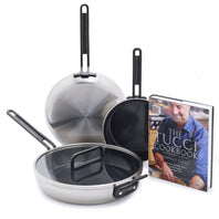 Stanley Tucci™ Stainless Steel Ceramic Nonstick 4-Piece Frypan Set with The Tucci Cookbook