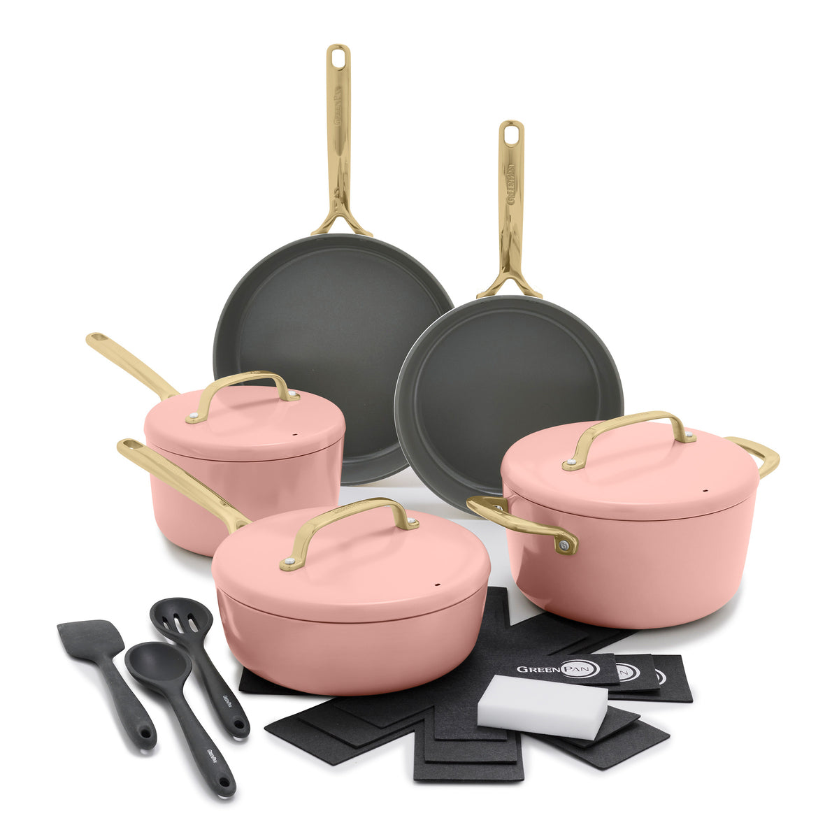 GREENPAN セラミック鍋セット ピンク GreenPan Rio 16pc Ceramic Nonstick Cookware Set Pink : Target