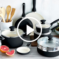 Rio Ceramic Nonstick 16-Piece Cookware Set | Black