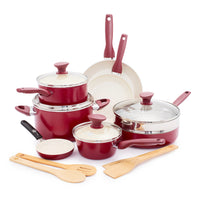 Rio Ceramic Nonstick 16-Piece Cookware Set | Red