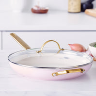 Reserve Ceramic Nonstick 12" Frypan with Helper Handle and Lid | Blush
