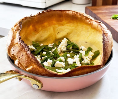 Pea and Goat Cheese Dutch Baby