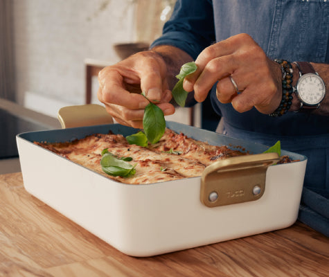 Stanley Tucci's lasagne verde recipe in Tucci by GreenPan lasagne pan