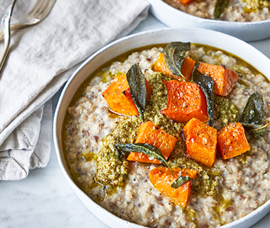 Butternut Squash Oatmeal with Sage and Pesto