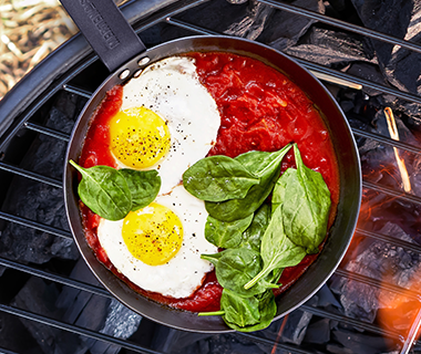 Eggs with Spinach and Tomatoes in Merten & Storck Carbon Steel Pan