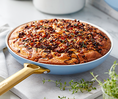 Caramelized Onion and Bacon Crumble Cornbread