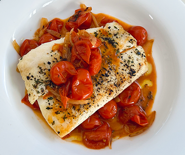 Pan Seared Halibut with Cherry Tomato Sauce