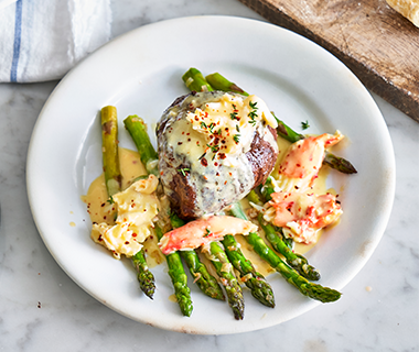 Steak Oscar with Sautéed Asparagus