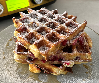 Cranberry Waffles with Spiced Maple Syrup