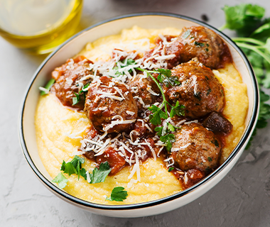 Pork Meatballs with Mushroom and Polenta