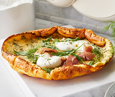 Parmesan Herb Dutch Baby with Prosciutto and Burrata
