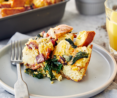 Spinach, Cheese, and Bacon Strata