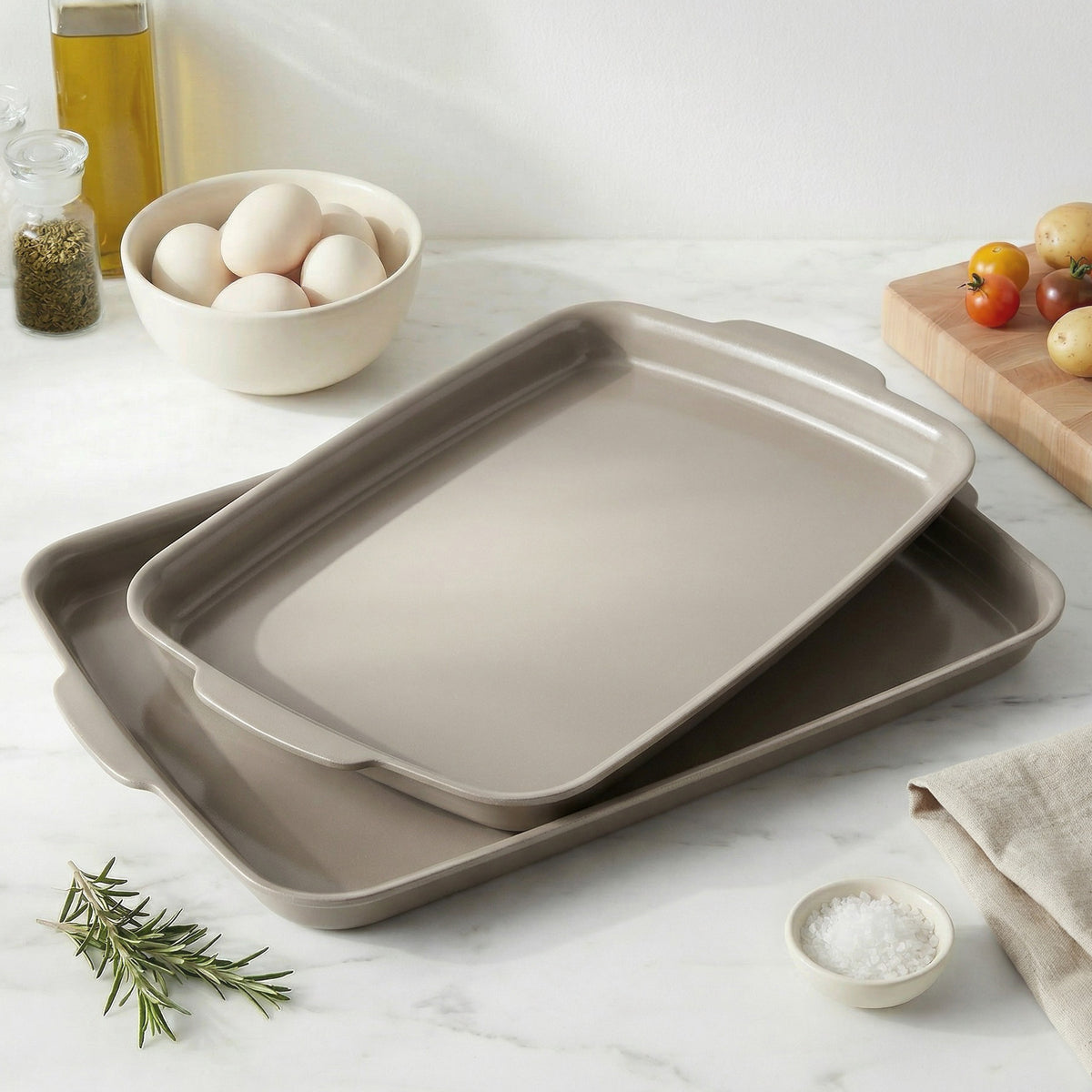 Premiere Ovenware Ceramic Nonstick 2-Piece Sheet Pan Set | Taupe