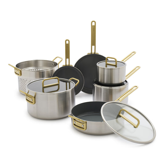 Stanley Tucci™ Stainless Steel Ceramic Nonstick 11-Piece Cookware Set | Champagne Handles