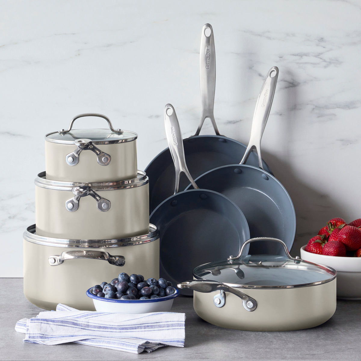 Valencia Pro Ceramic Nonstick 11-Piece Cookware Set | Cream