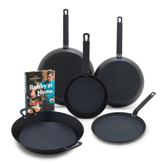 Bobby Flay by GreenPan 5-Piece Carbon Steel Set with Bobby at Home Cookbook