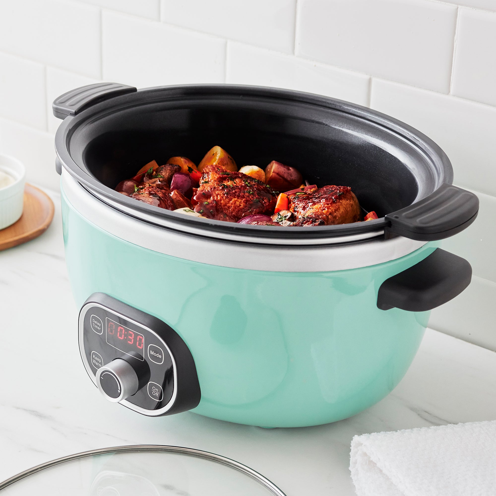GreenLife Cook Duo Healthy Ceramic Nonstick 6QT Slow Cooker, Turquoise &  Healthy Ceramic Nonstick, 12 5QT Square Electric Skillet, Turquoise