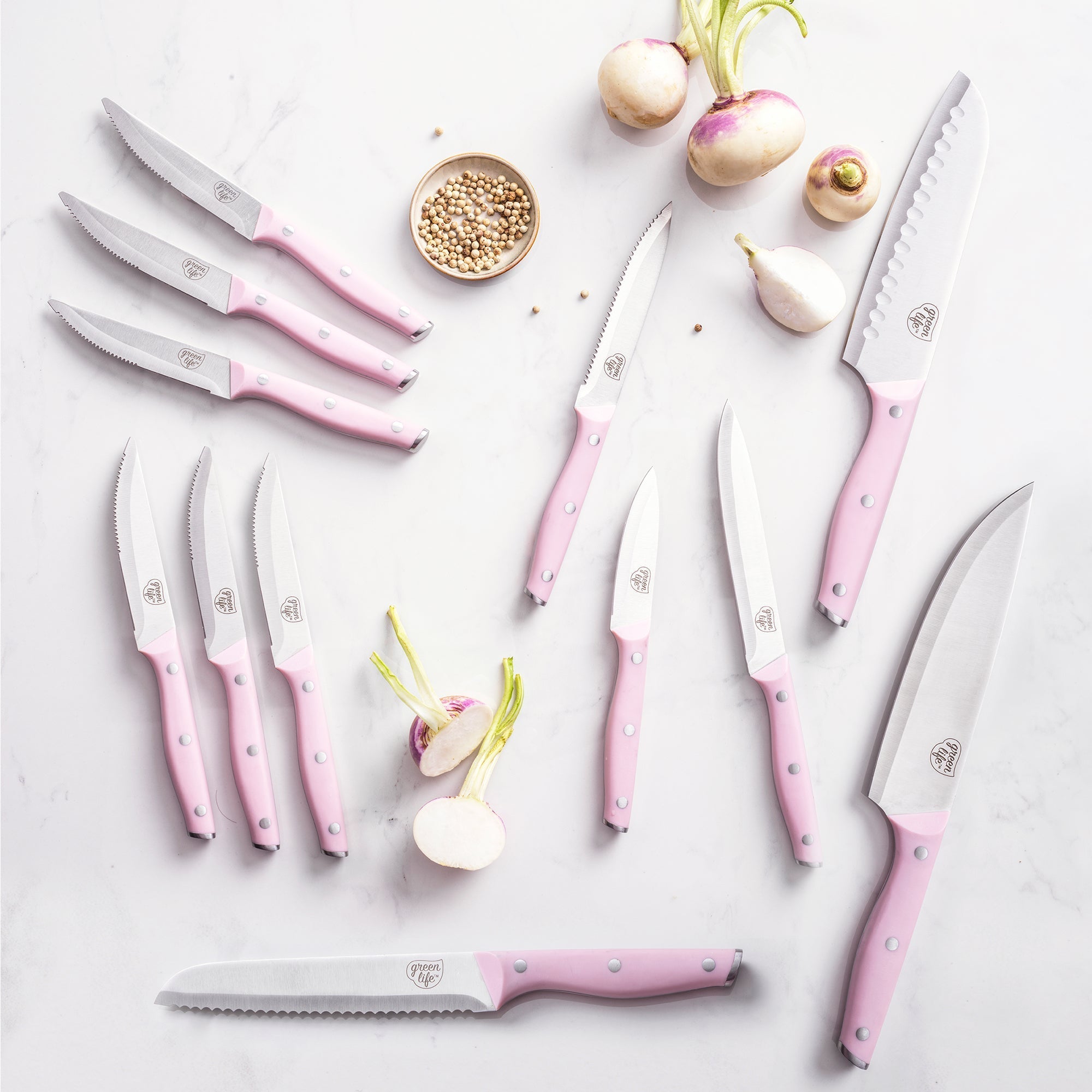 5-Piece Pink Green Life High Carbon Stainless Steel Knife Set with Covers