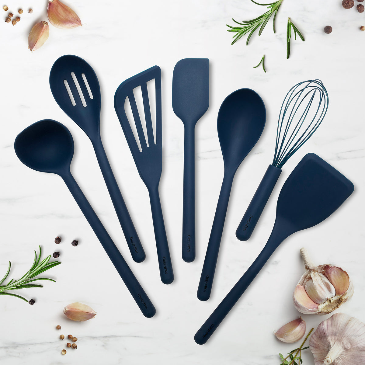 Healthy Non-Toxic PFAS Free Cookware - Platinum Silicone Tools 7-Piece Utensil Set | Navy by GreenPan