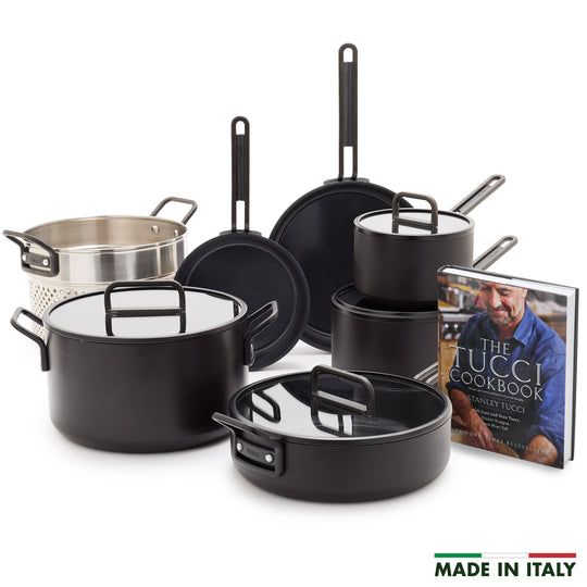 Stanley Tucci™ Ceramic Nonstick 11-Piece Cookware Set with The Tucci Cookbook | Milano Black