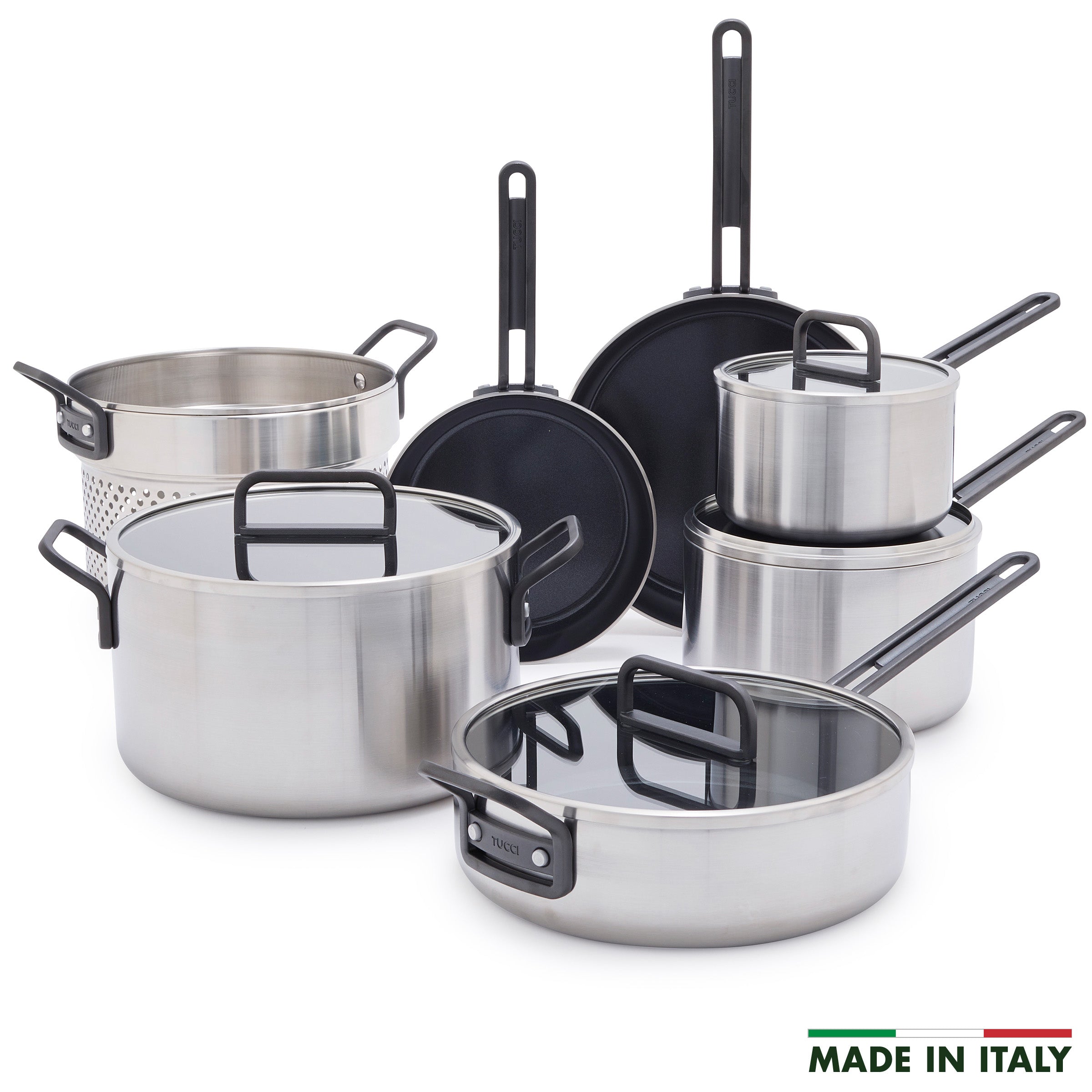 Stanley Tucci™ Stainless Steel Ceramic Nonstick 11-Piece Cookware Set | Black Handles