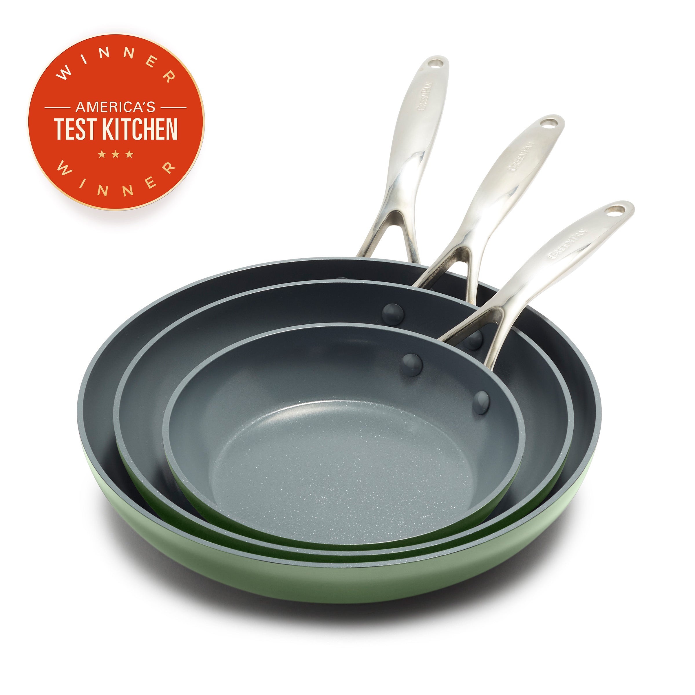 Valencia Pro Ceramic Nonstick 8, 9.5, and 11 Frypan Set | Sage