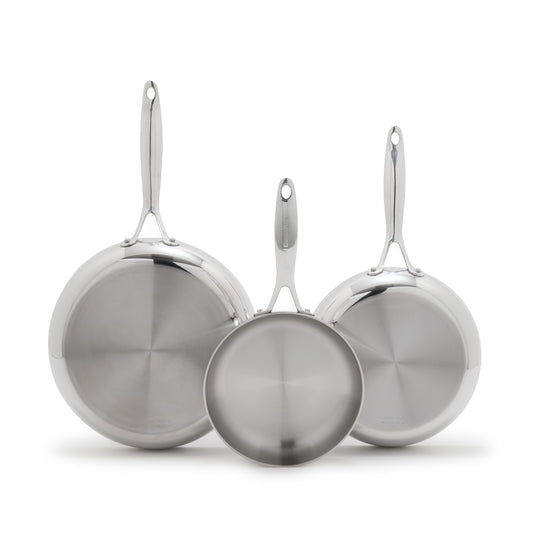 Valencia Pro Stainless Steel Uncoated 8", 9.5" and 11" Frypan Set