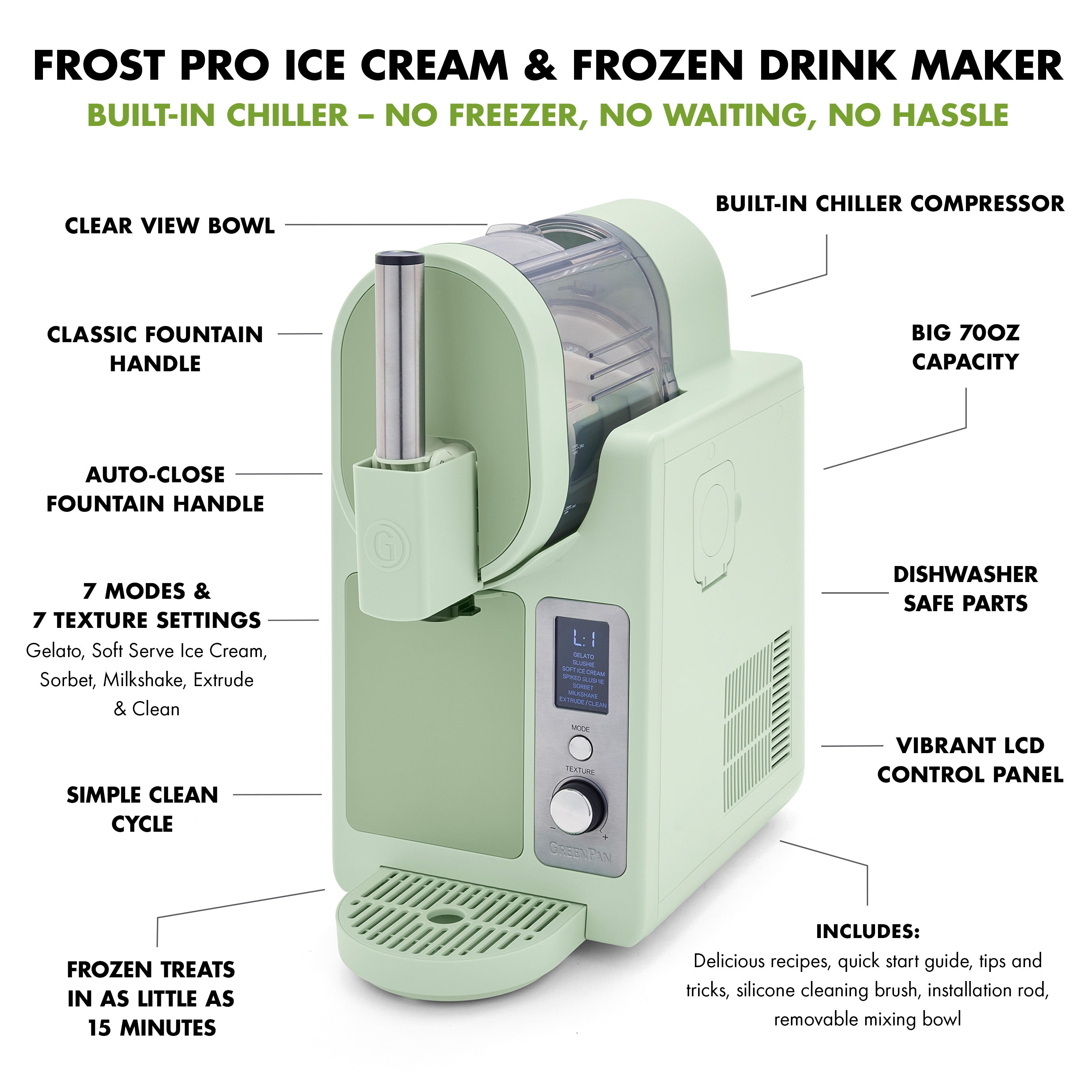 Frost Pro ice cream and frozen drink maker with features highlighted