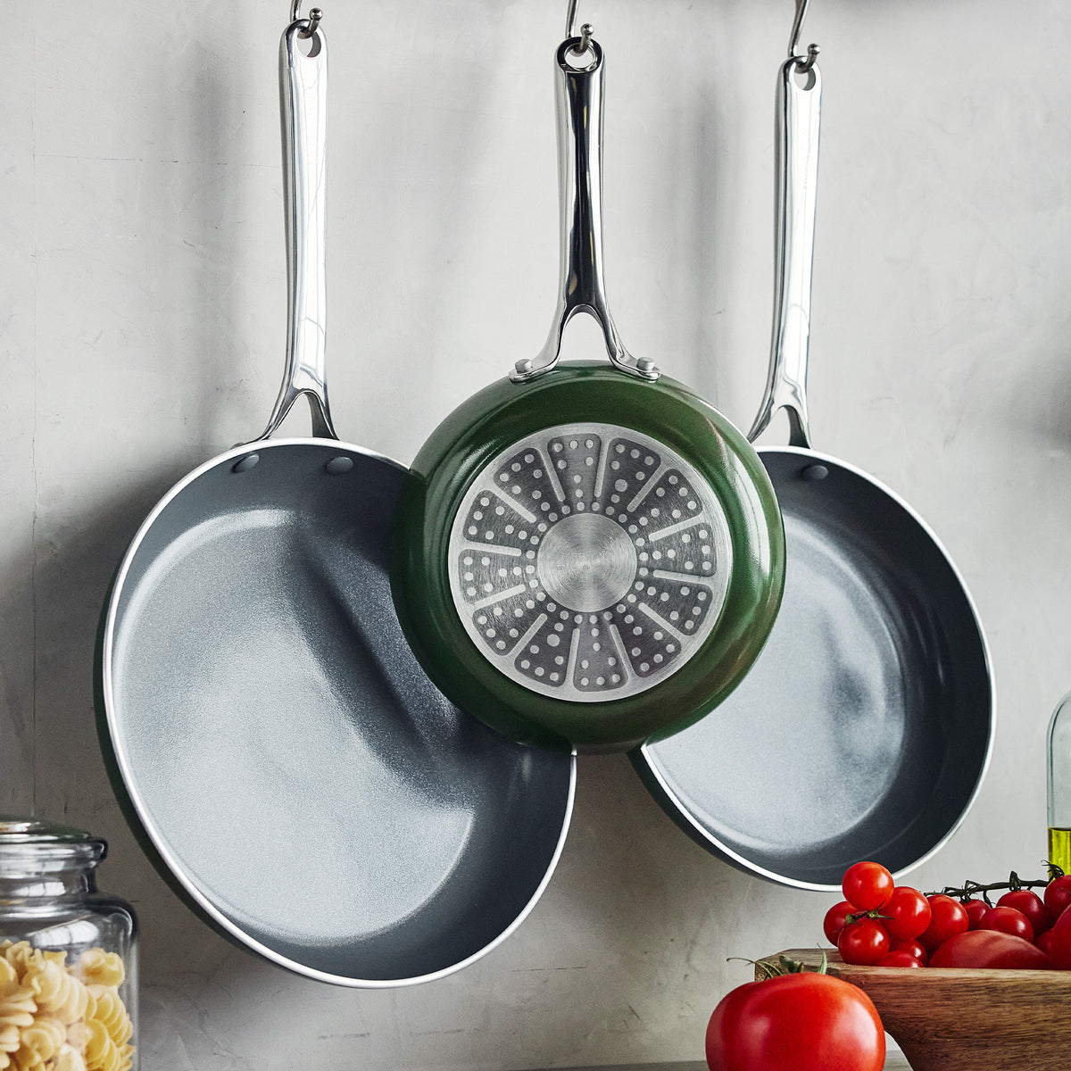 Gusto Ceramic Nonstick 8", 9.5" and 11" Frypan Set | Moss Green