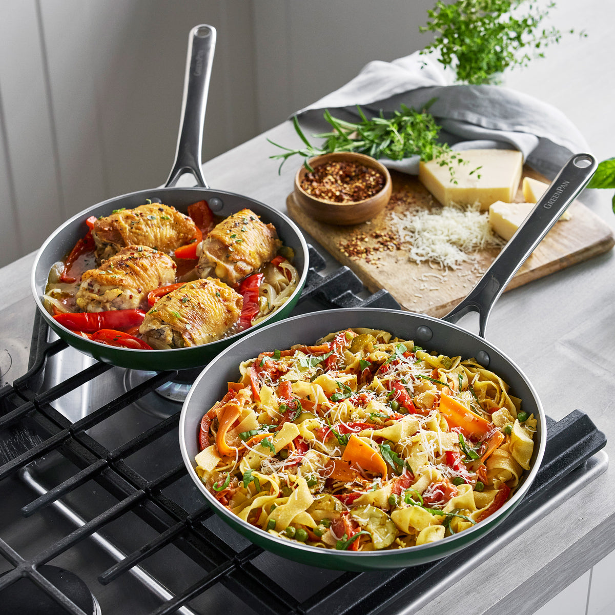 Gusto Ceramic Nonstick 8", 9.5" and 11" Frypan Set | Moss Green