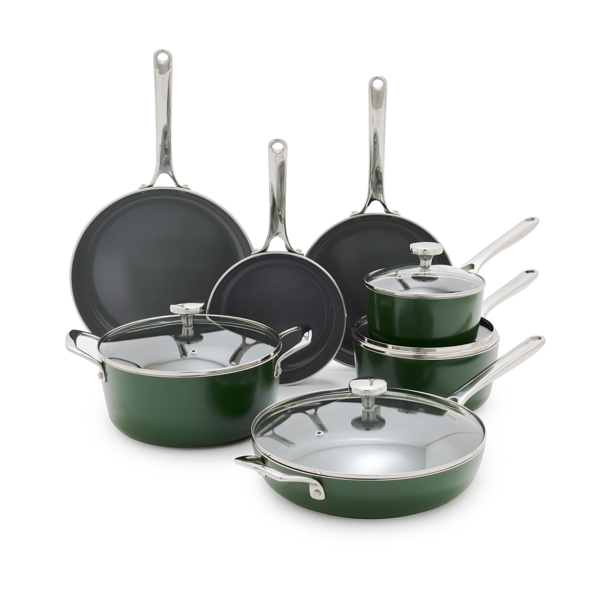 Gusto Ceramic Nonstick 11-Piece Cookware Set | Moss Green
