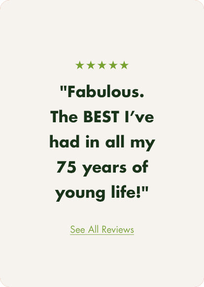 Five green stars above a review stating: Fabulous. The BEST pot Ive had in all my 75 years of young life See All Reviews.