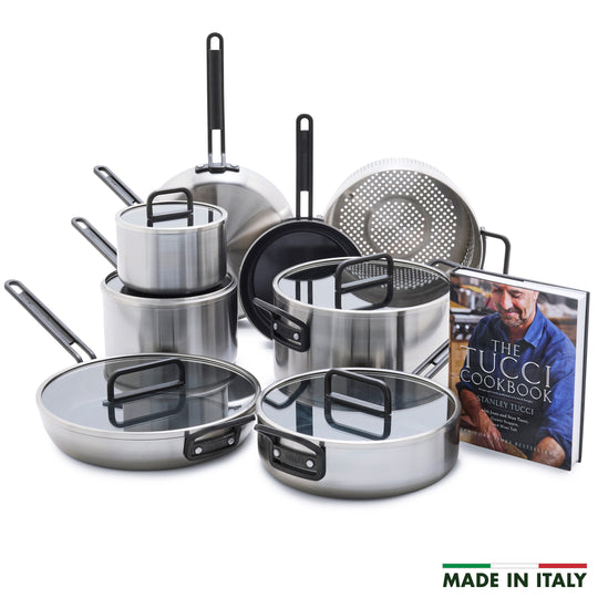 Stanley Tucci™ Stainless Steel Ceramic Nonstick 13-Piece Cookware Set with the Tucci Cookbook