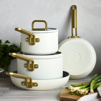 Stanley Tucci™ Ceramic Nonstick 6-Piece Cookware Set with the Tucci Cookbook | Carrara White