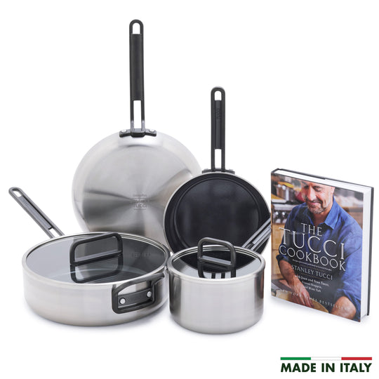 Stanley Tucci™ Stainless Steel Ceramic Nonstick 6-Piece Cookware Set with The Tucci Cookbook