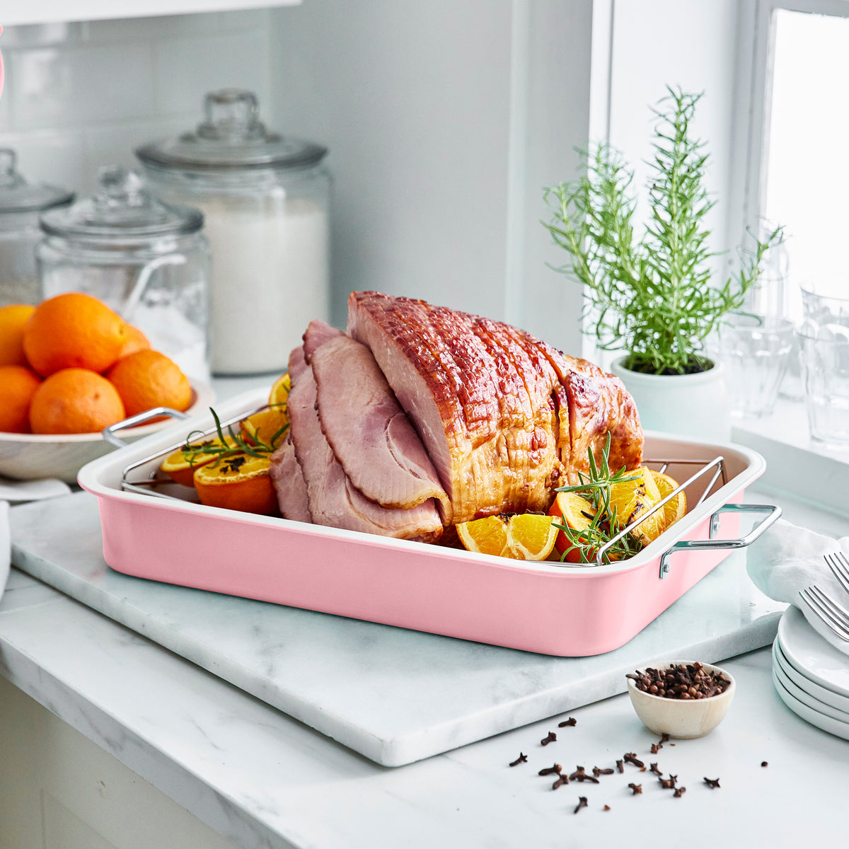 GreenLife Roaster With Stainless Steel Rack | Pink