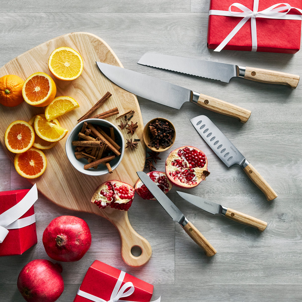 Elite Cutlery 13-Piece Knife Block Set with Light-Wood Handles