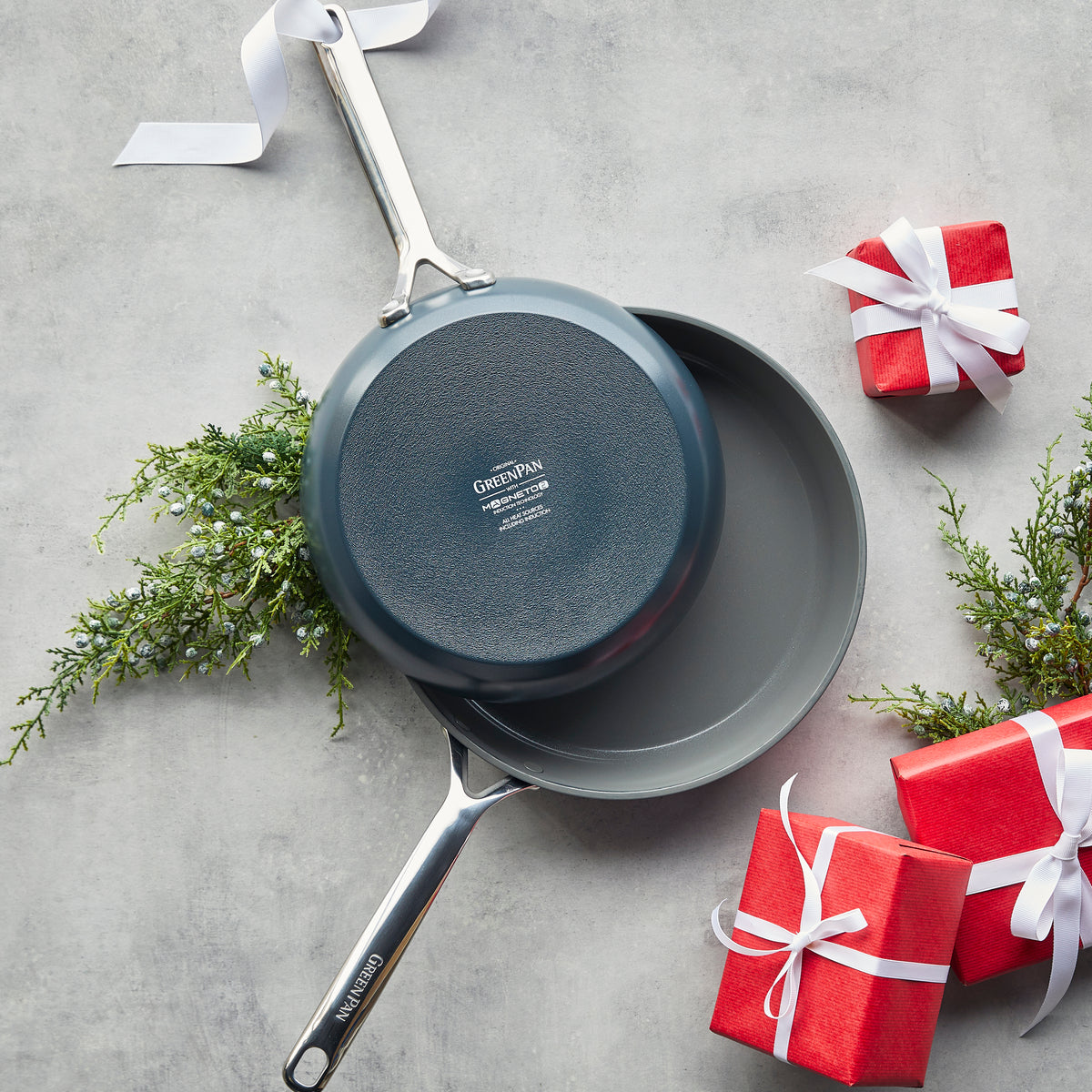 GP5 Colors Ceramic Nonstick 9.5" and 11" Frypan Set with Mirror Handles | Slate