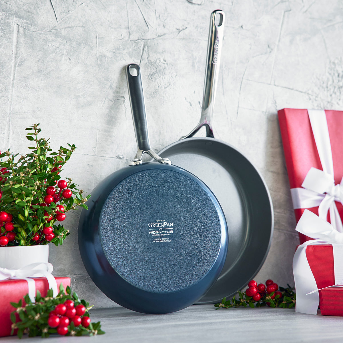 GP5 Colors Ceramic Nonstick 9.5" and 11" Frypan Set with Mirror Handles | Oxford Blue