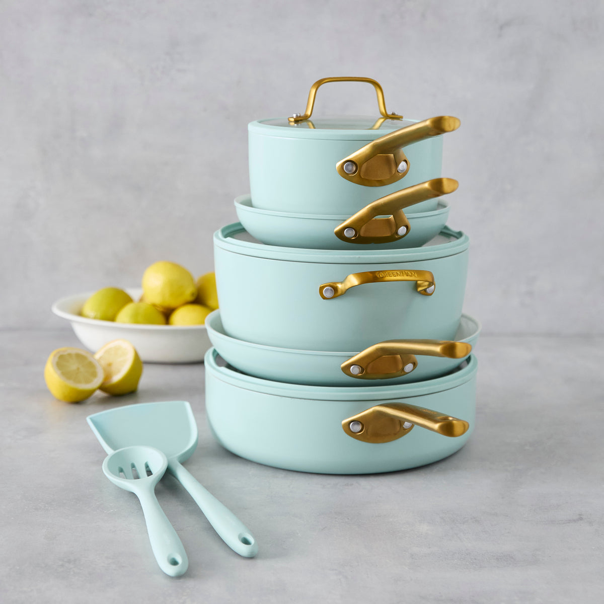 Light Blue Cookware Reserve Pro Ceramic Nonstick 11-Piece Cookware Set | Seaside | GreenPan