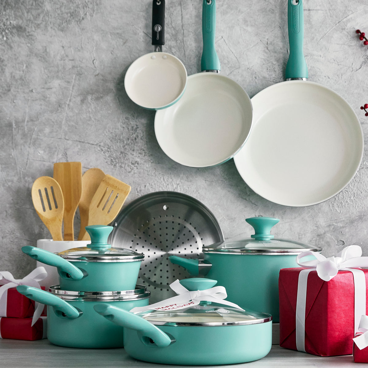 Rio Ceramic Nonstick 16-Piece Cookware Set | Turquoise