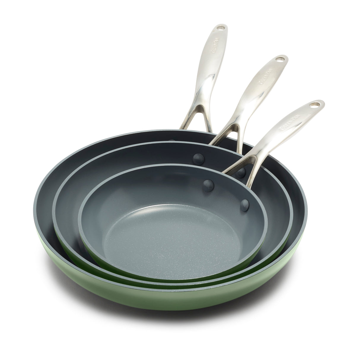 Valencia Pro Ceramic Nonstick 8, 9.5, and 11 Frypan Set | Sage