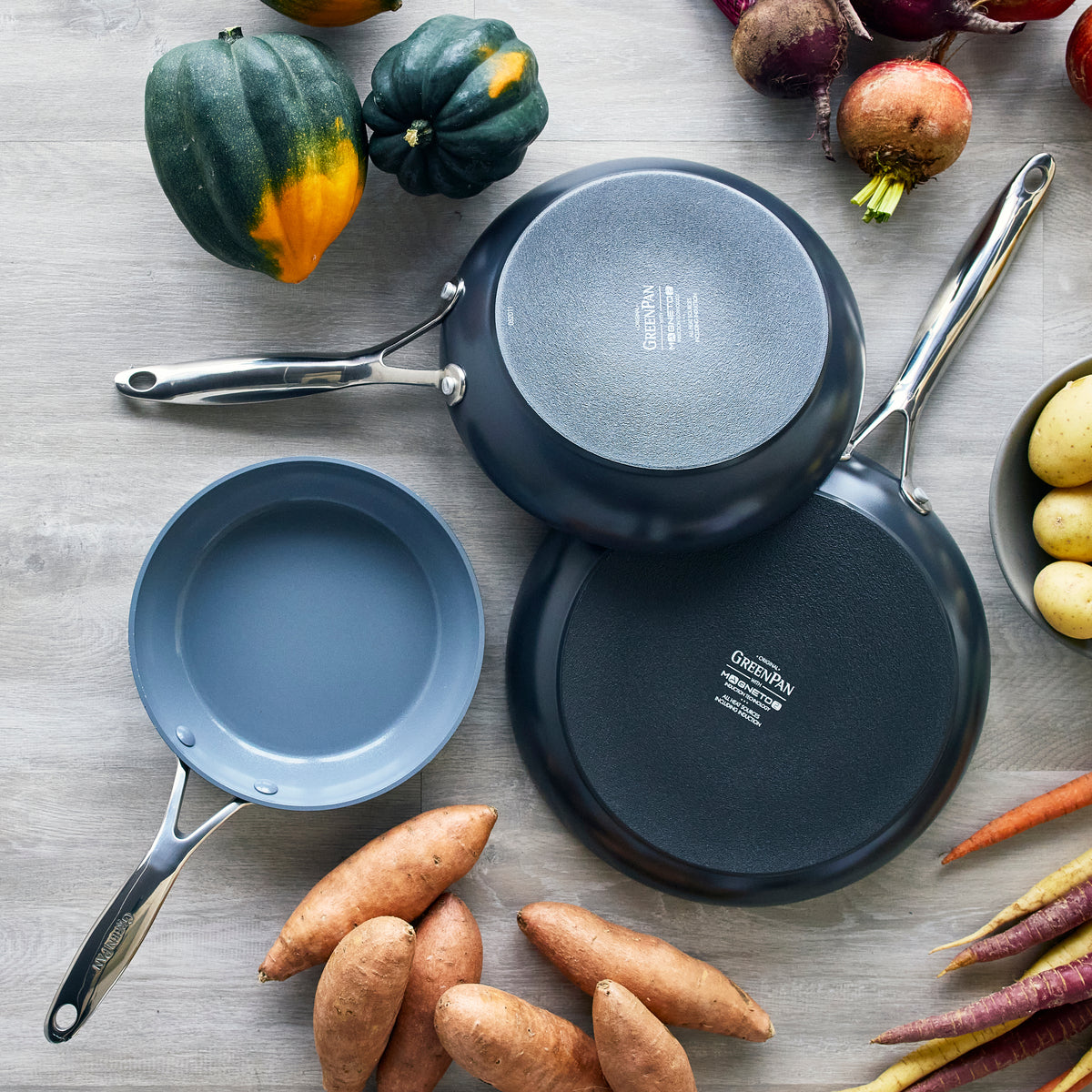 Valencia Pro Ceramic Nonstick 8", 9.5", and 11" Frypan Set | Gray