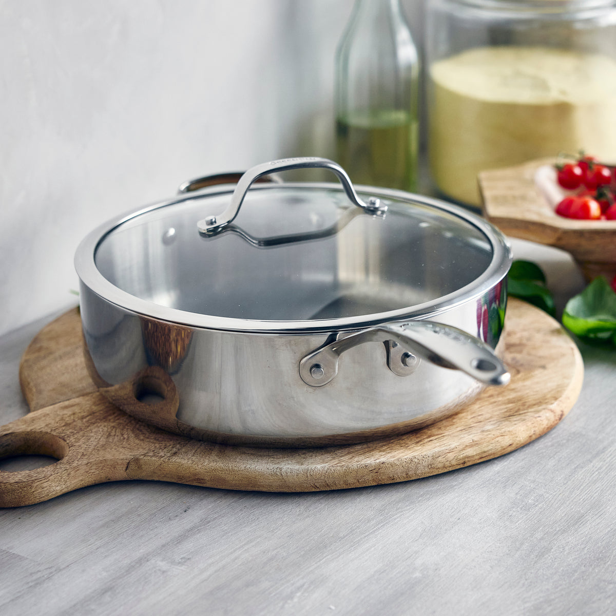 Valencia Pro Stainless Steel Uncoated 5-Quart Sauté Pan with Lid