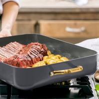 Holiday Roaster Set | Charcoal with Gold-Tone Handles