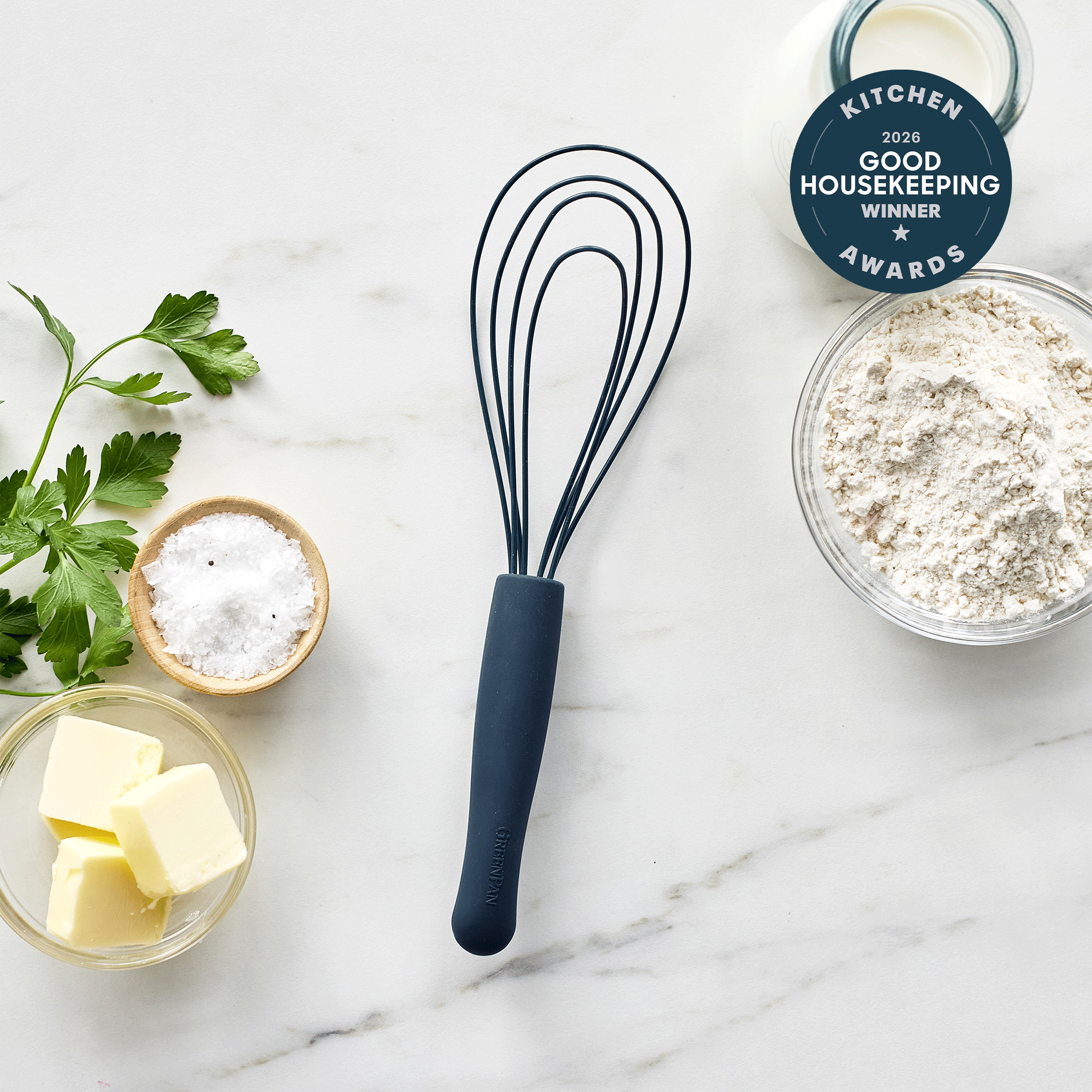 Premiere Silicone Flat Whisk | Oxford Blue