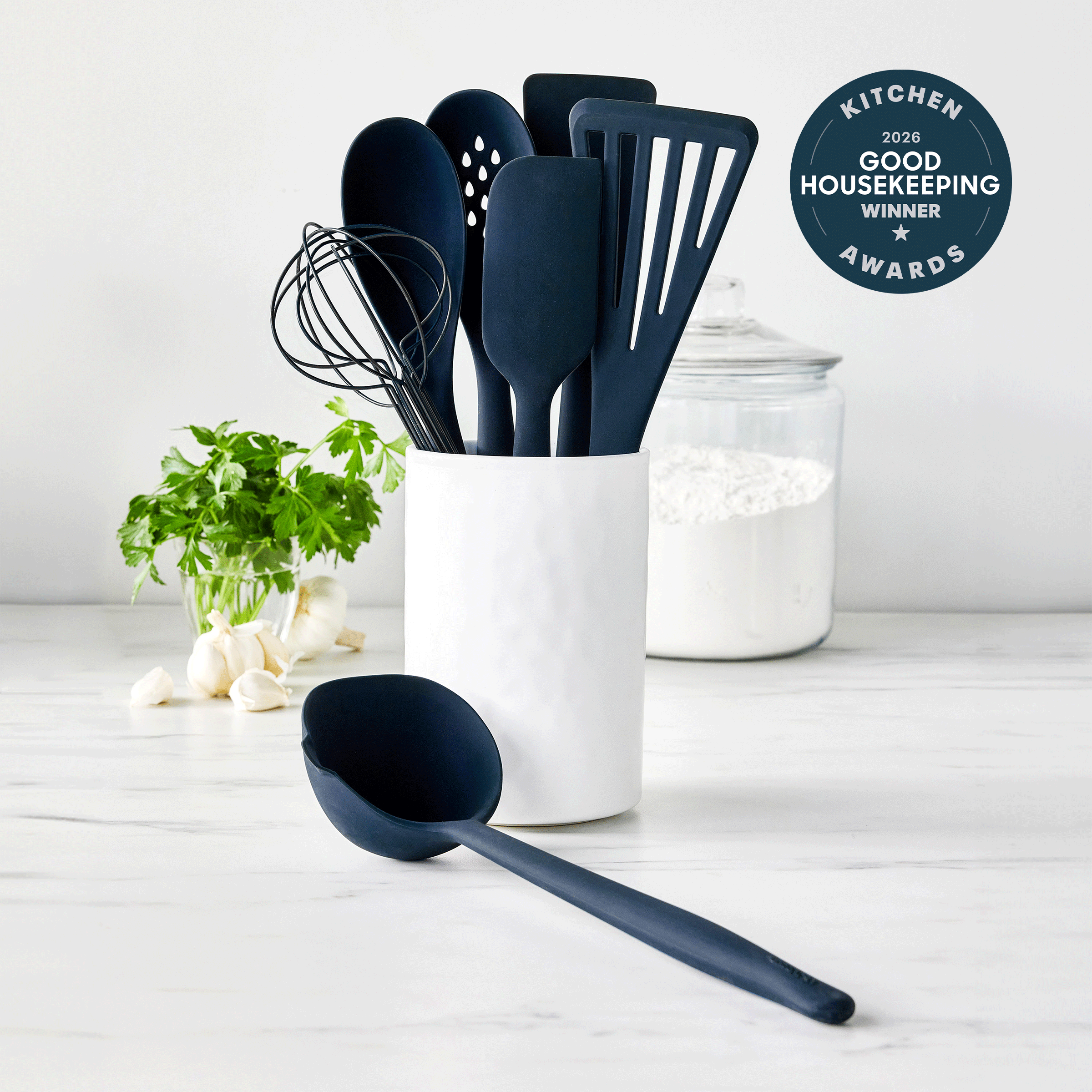 Premiere Silicone 8-Piece Utensil and Crock Set | Oxford Blue