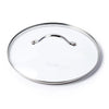 The GreenPan Glass Lid - 12" is a round, clear tempered glass lid with a stainless steel handle and metal rim, shown on a white background. Ideal for GreenPan cookware collections.