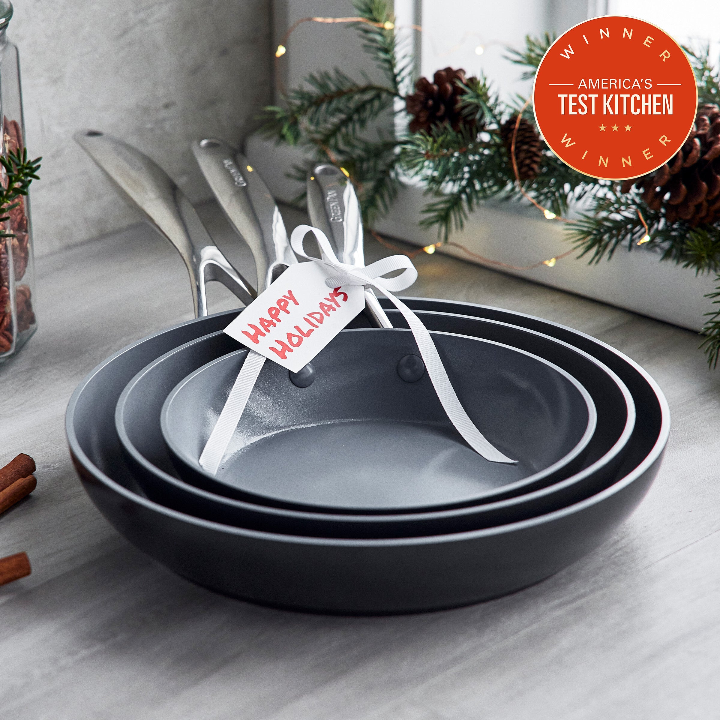 Valencia Pro Ceramic Nonstick 8", 9.5", and 11" Frypan Set | Gray