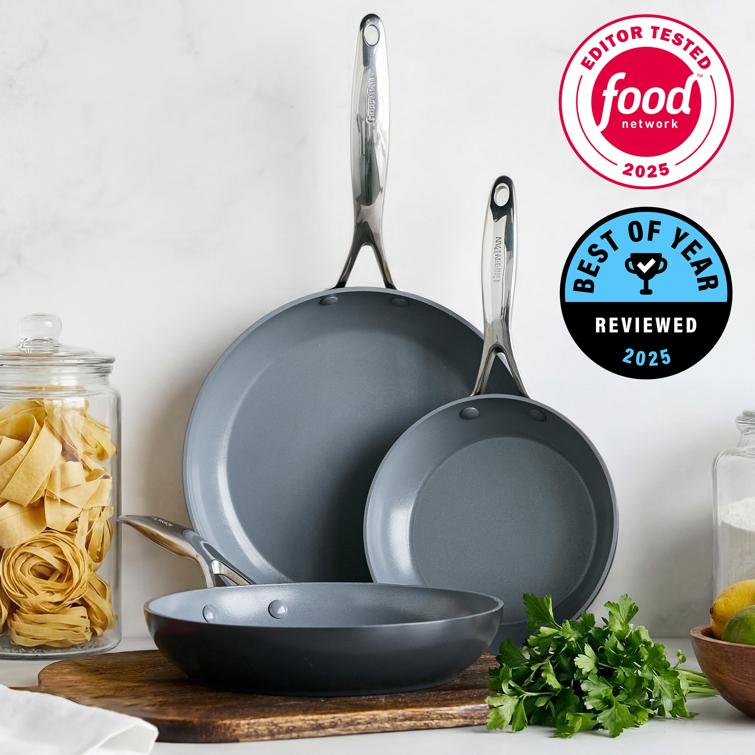 Valencia Pro Ceramic Nonstick 8", 9.5", and 11" Frypan Set | Gray